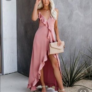 Vici Satin Ruffle Maxi Dress Mauve